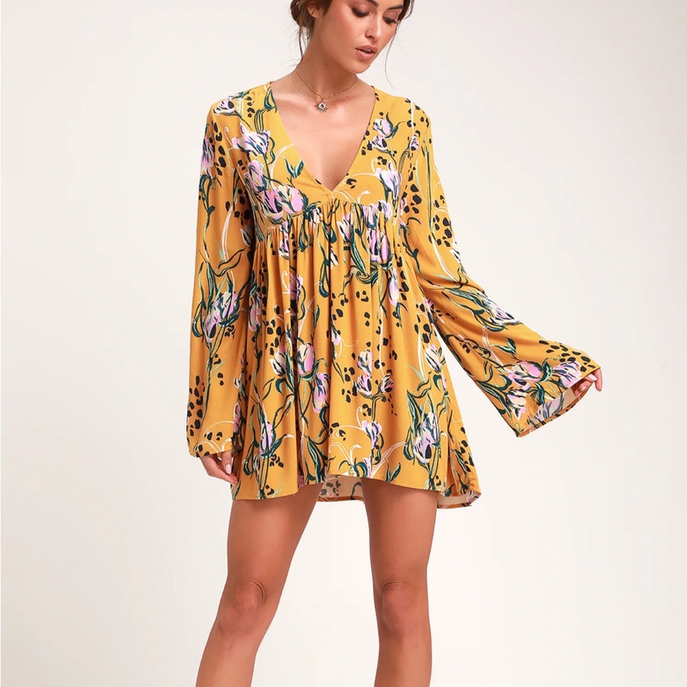 Free People Bella Golden Yellow Floral Print Tunic